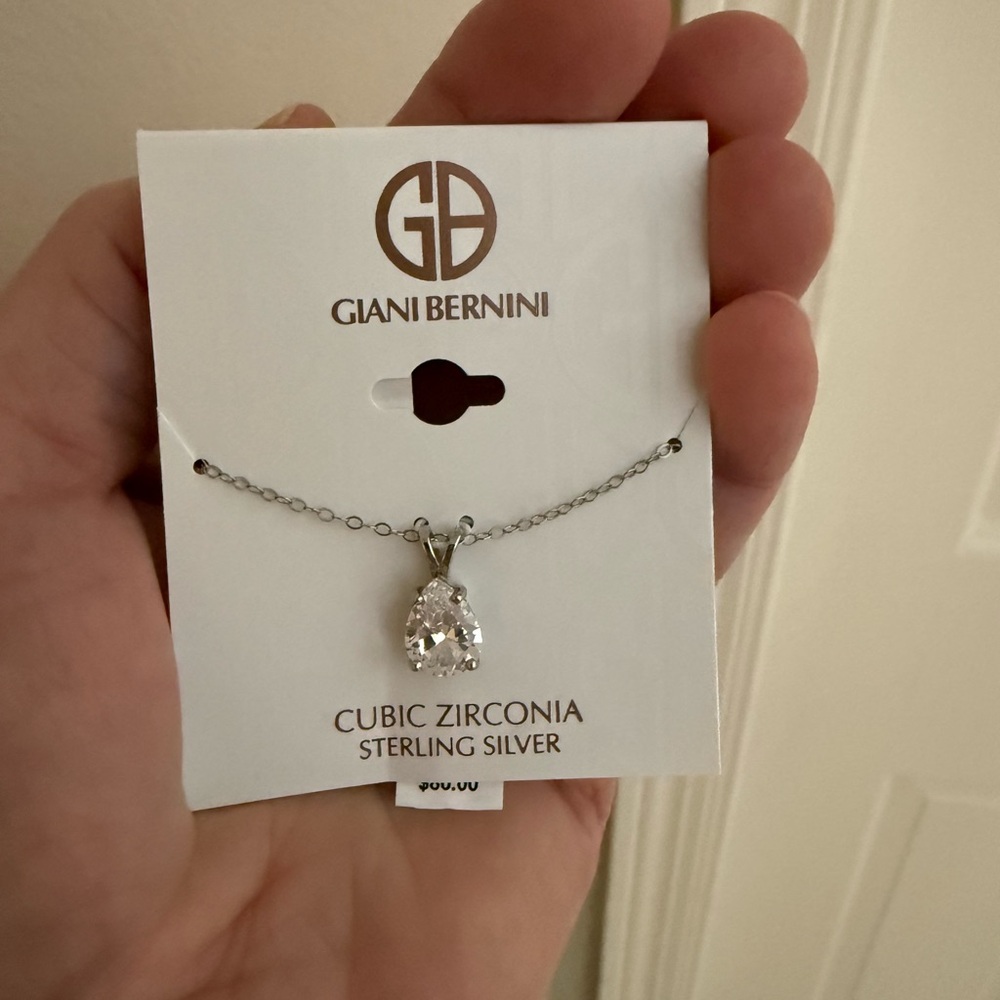 Sterling Silver Necklace with Cubic Zirconia Teardrop Pendant